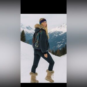 Iceberg Black Bomber with beautiful Tan Fur Hood. Design only on front